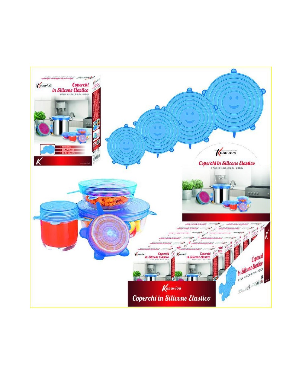 KASAVIVA SET 4 COPERCHI SILICONE DIAMETRO CM 7/10